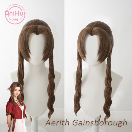 Anihut Gainsborough Aerith Wig Final Fantasy Vii Remake Cosplay Brown Synthetic Heat Resistant Hair Aerith Cosplay