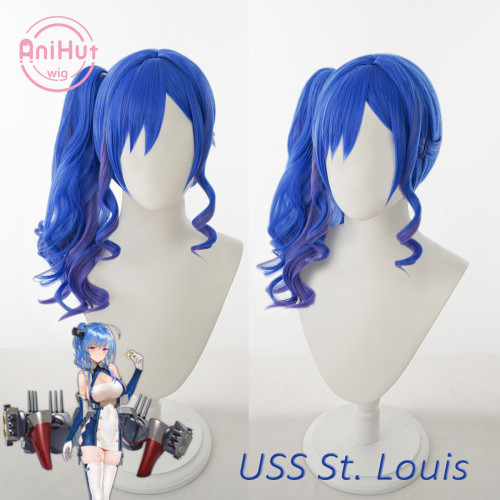 Anihut USS St.Louis CL-49 Cosplay Wig Game Azur Lane Women Heat Resistant Synthetic Blue Cosplay Wig Lucky Lou Cosplay
