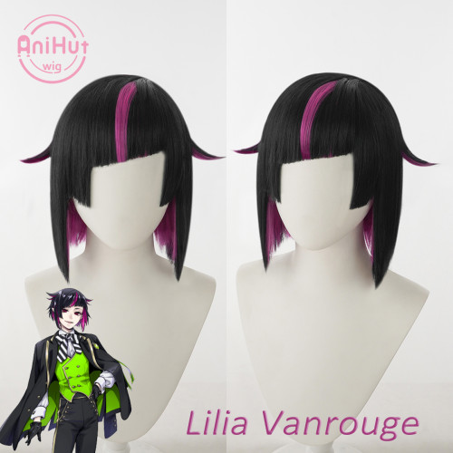 AniHut Lilia Vanrouge Cosplay Wig Game Twisted Wonderland Black Pink Heat Resistant Synthetic Hair Lilia Vanrouge Cosplay