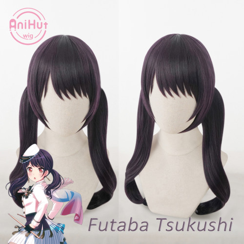 AniHut Futaba Tsukushi Wig BanG Dream! Morfonica Cosplay Wig Synthetic Women Dark Purple Hair Bandori Cosplay Futaba Tsukushi