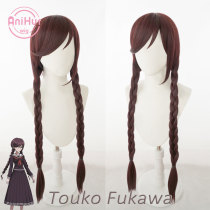 AniHut Touko Fukawa Wig Danganronpa Cosplay Synthetic Heat Resistant Women Brown Hair Touko Fukawa