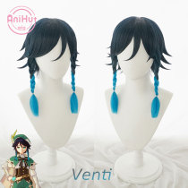AniHut Venti Cosplay Wig Genshin Impact Cosplay Black Blue Heat Resistant Synthetic Hair Venti Halloween Cosplay