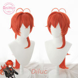 AniHut Diluc Cosplay Wig Genshin Impact Cosplay Red Heat Resistant Synthetic Hair Diluc Halloween Cosplay