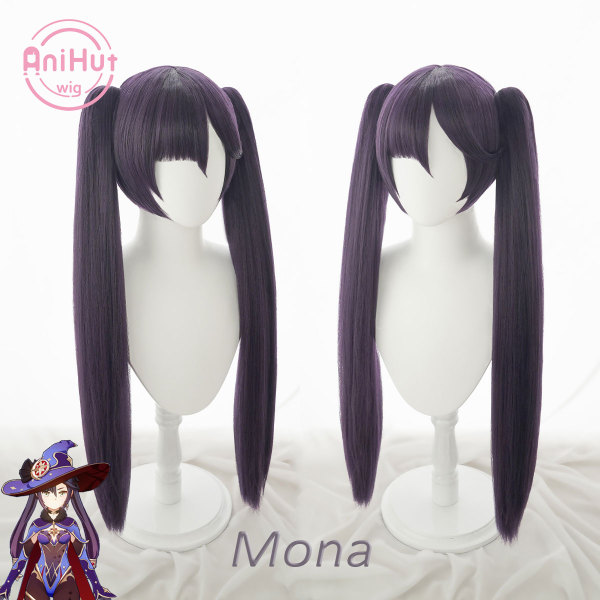 AniHut Mona Cosplay Wig Genshin Impact Cosplay Purple Heat Resistant Synthetic Hair Mona Halloween Cosplay