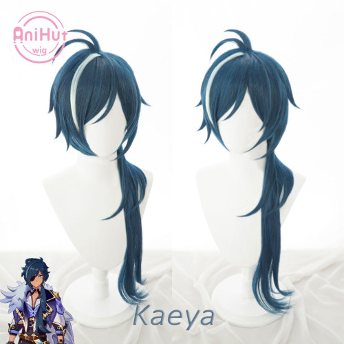 AniHut Kaeya Cosplay Wig Genshin Impact Cosplay Blue Heat Resistant Synthetic Hair Kaeya Halloween Cosplay