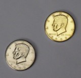 Double Sided Half Dollar (Heads) - Half Gold, Half Silver