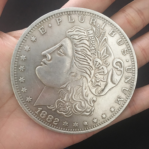 モコ　へドル７枚 Jumbo Morgan Dollar (7.3cm, Zinc Alloy) Copy Coin Close up