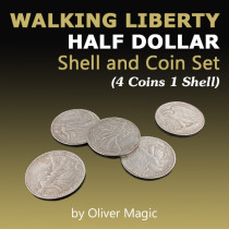 Walking Liberty Half Dollar Shell and Coin Set (4 Coins 1 Shell) by Oliver Magic