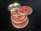 Chinese Palace Coin Set (4 Coins 1 Shell, Red, Morgan Size) by Oliver Magic