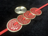 Chinese Palace Coin Set (4 Coins 1 Shell, Red, Morgan Size) by Oliver Magic