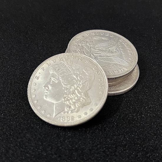 Cupronickel Morgan Dollar Shell and Coin Set (4 Coins 1