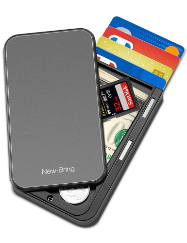 Us 23 9 Newbring Slide Open Credit Card Holder Wallet For Men And Women Slim Minimalist Front Pocket Rfid Wallet With Band As Money Clip Grey M New Bring Com