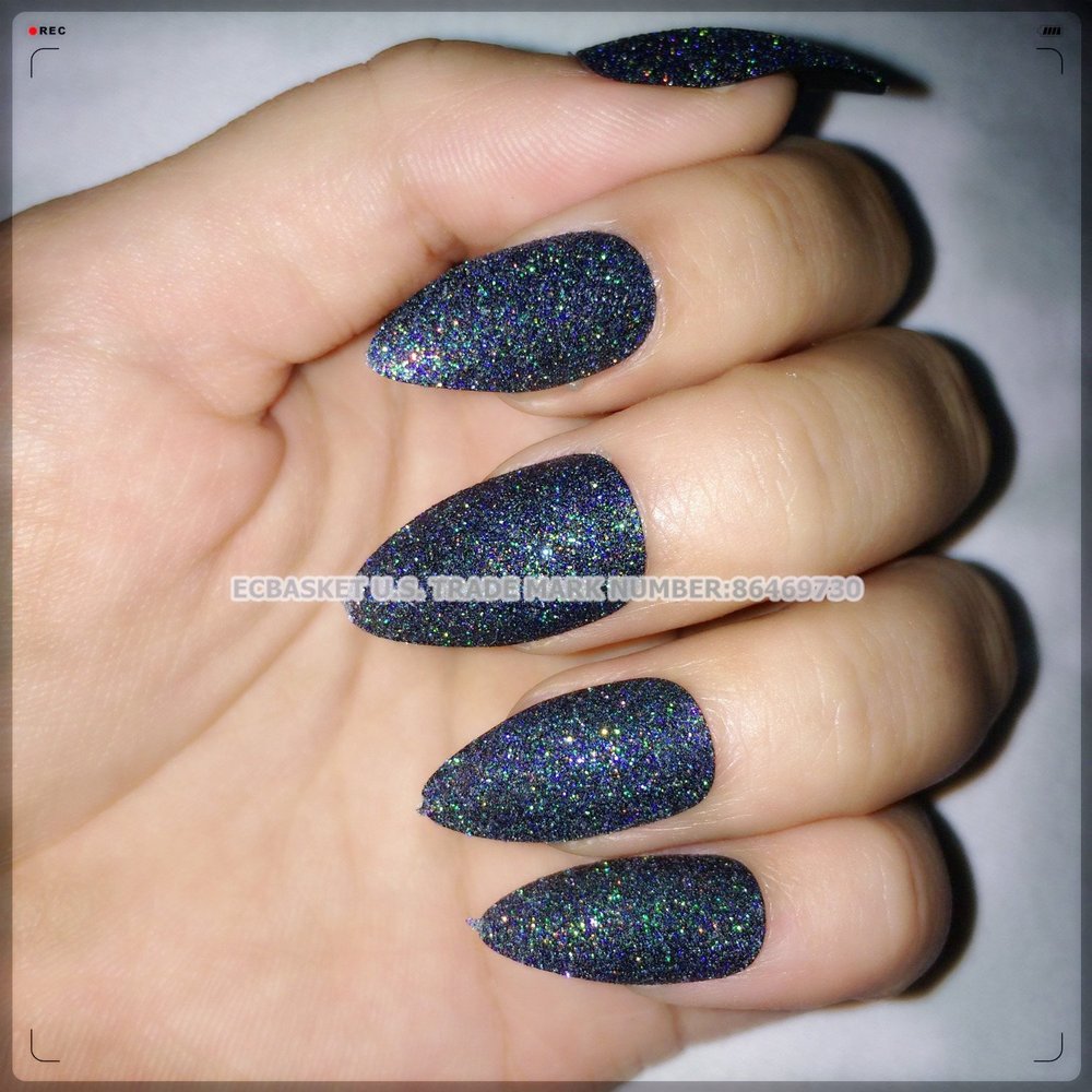 Ecbasket Press On Nails Glitter Witch Black Fake Nails Almond