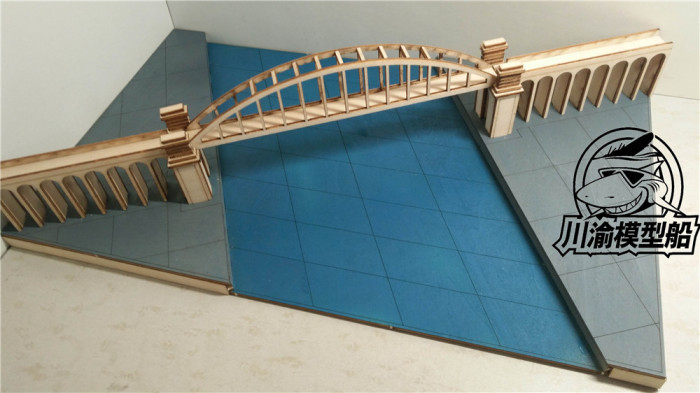 1/700 Cross River Arch Bridge Sence Diorama Platform DIY Wooden Assembly Model Kit CY709