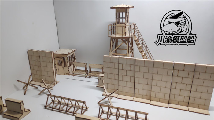 1/35 Scale Berlin Wall Checkpoint Set Tank Scene DIY Wooden Assembly Model CY710