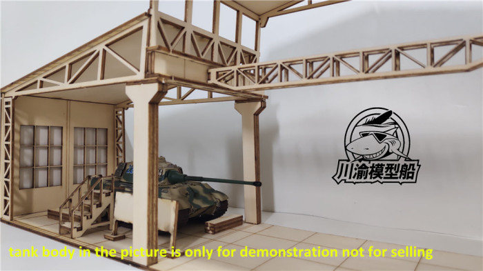1/72 Scale Tank Factory Garage Repair Shop Scene DIY Wooden Assembly Model Kit CY712