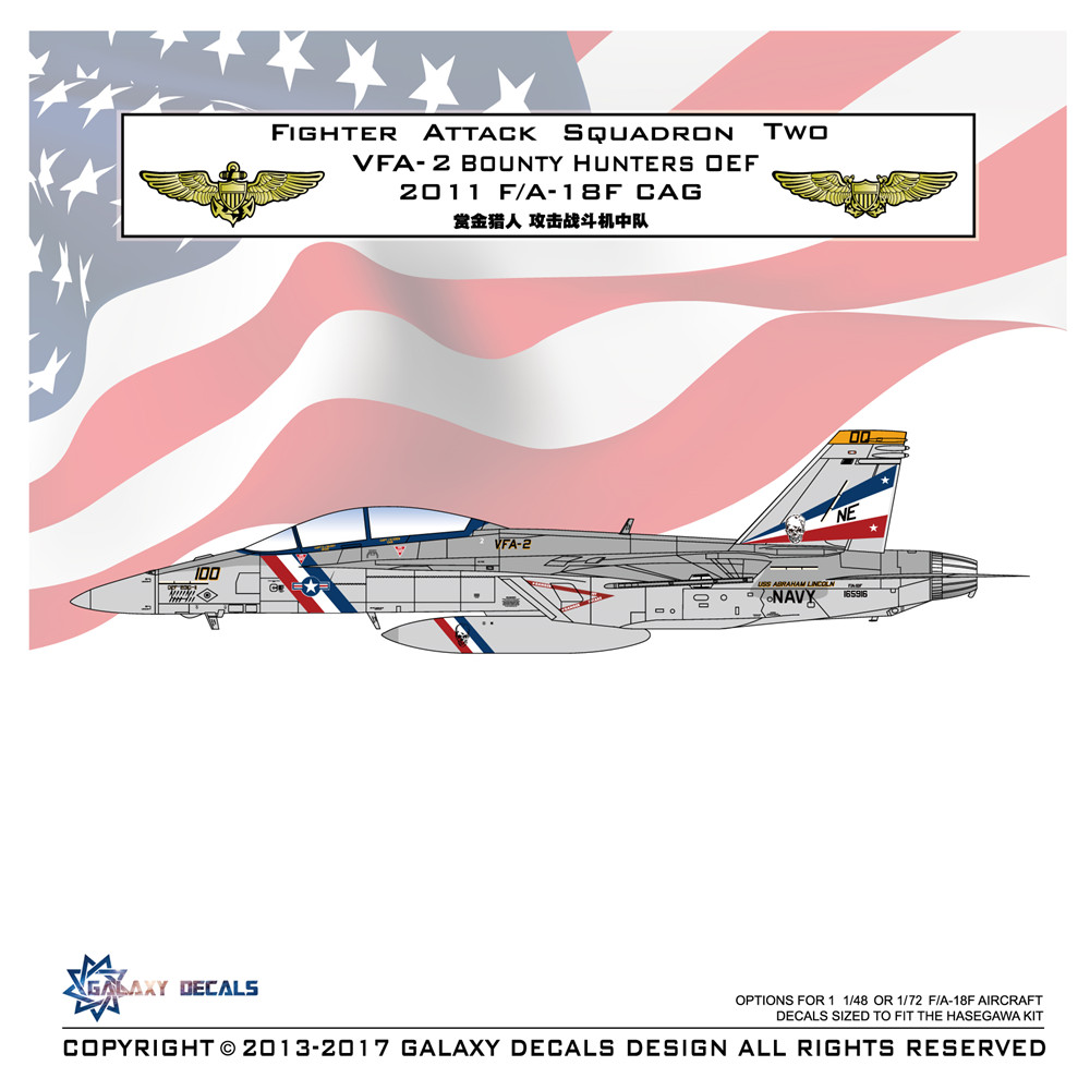 Details about   GALAXY 1/48 1/72 G48010 G72015 F/A-18F VFA-2 Bounty Hunters OEF CAG 2011 Decal 