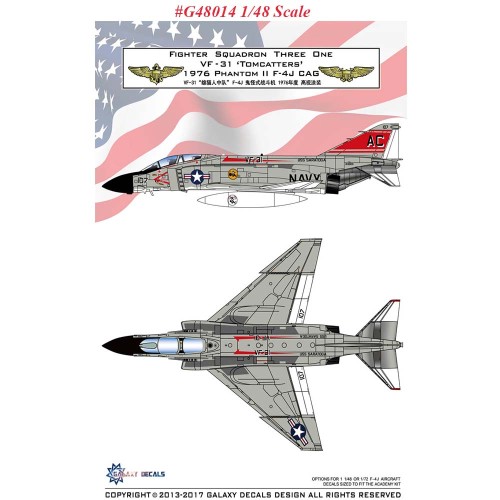 GALAXY Model G48014 G72014 1/48 /172 Scale F-4J VF-31 Tomcatters 1976 Decal for Academy Model