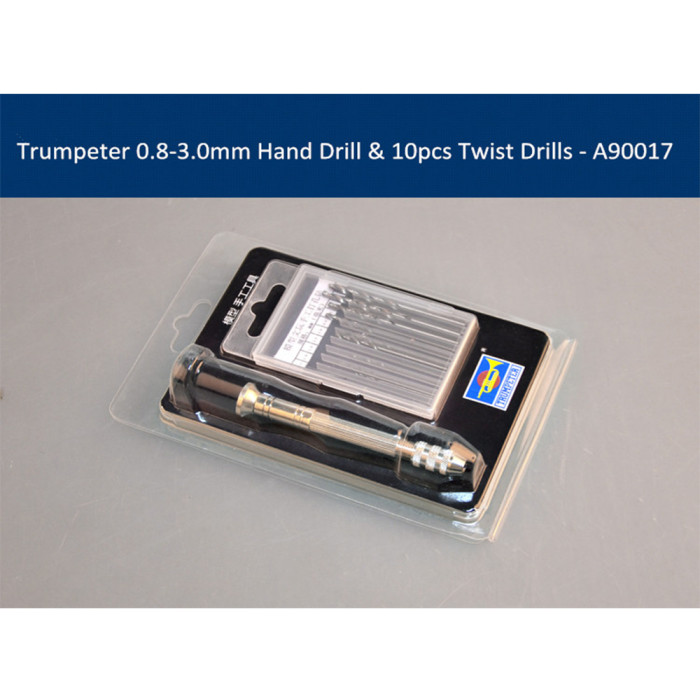 Trumpeter A90017 0.8-3.0mm Hand Drill & 10pcs Twist Drill Bits Rotary Tools