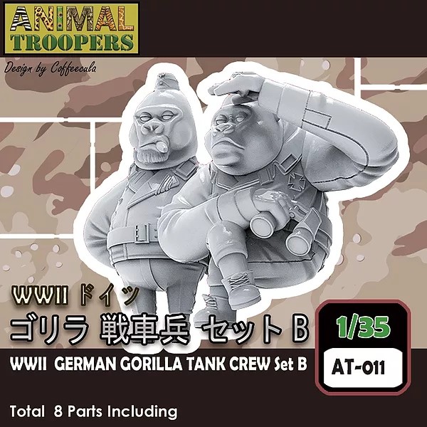 Korea ZLPLA Genuine 1/35 Scale Resin Figure Animal Troopers WWII German Tank Gorilla Crew Set B Q Editon Assembly Model AT-011