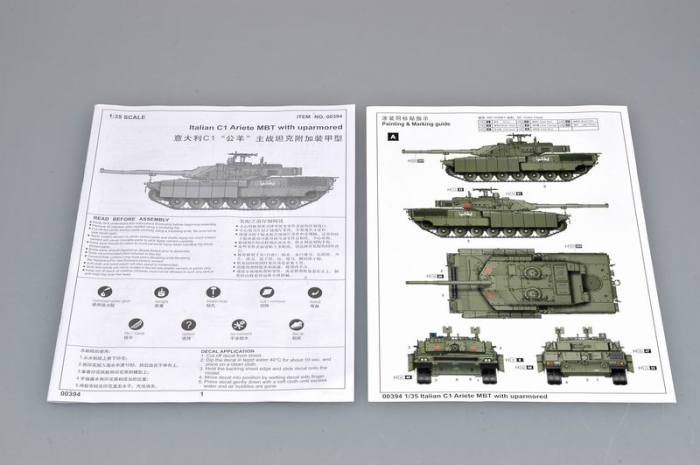 Trumpeter 00394 1/35 Scale Italian C1 Ariete MBT with Uparmored Military Plastic Tank Assembly Model Kit