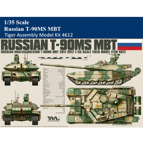 Tiger Model 4612 1/35 Scale Russian T-90MS MBT Military Plastic Tank Assembly Model Kit