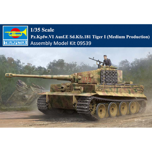 Trumpeter 09539 1/35 Scale Sd.Kfz.181 Tiger I Medium Production w/ Zimmerit Military Assembly Model Kit
