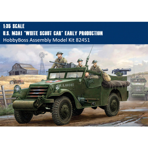 HobbyBoss 82451 1/35 Scale US M3A1 White Scout Car Early Production Military Plastic Assembly Model Kit