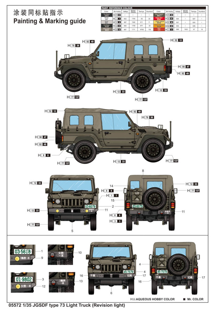 Trumpeter 05572 1/35 Scale JGSDF type 73 Light Truck (Revision light) Assembly Model Building Kits