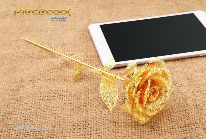 Piececool 3D Metal Puzzle Romantic Rose Assembly Model Kit Gift DIY 3D Laser Cut Toy Gold P099-G