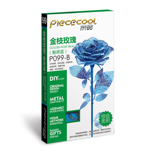 Piececool 3D Metal Puzzle Romantic Rose Assembly Model Kit Gift DIY 3D Laser Cut Toy Blue P099-B
