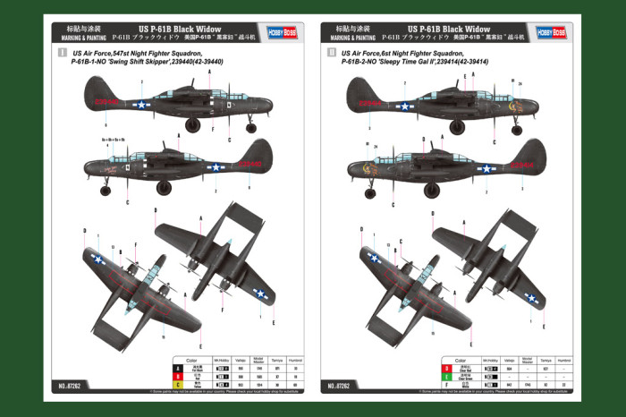 HobbyBoss 87262 1/72 Scale US P-61B Black Widow Military Plastic Aircraft Assembly Model Kits