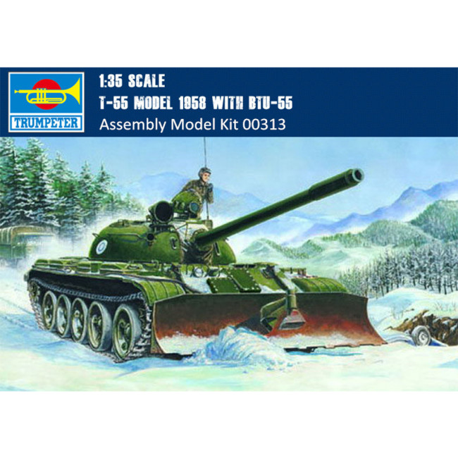 Trumpeter 00313 1/35 Scale T-55 Model 1958 with BTU-55 Military Plastic Assembly Tank Model Kit