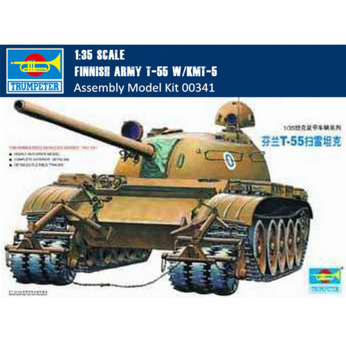 Trumpeter 00341 1/35 Scale Finnish Army T-55 with KMT-5 Military Plastic Assembly Tank Model Kits
