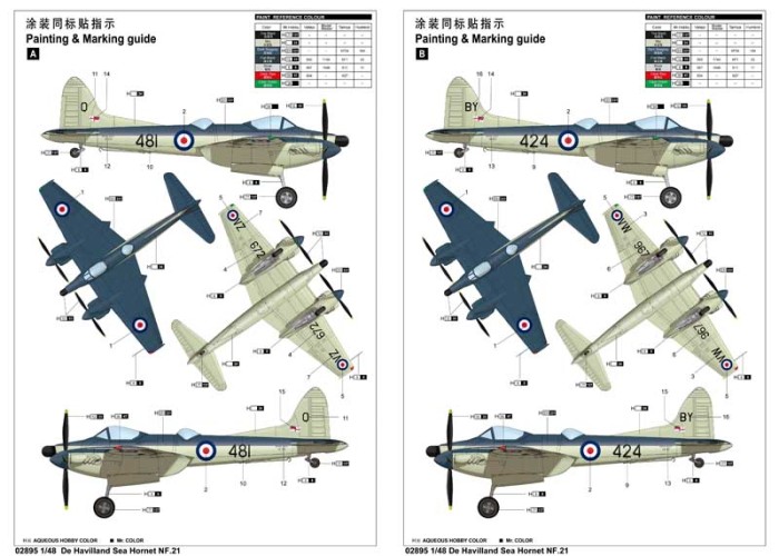 Trumpeter 02895 1/48 Scale De Havilland Sea Hornet NF.21 Fighter Plastic Military Aircraft Assembly Model Kit