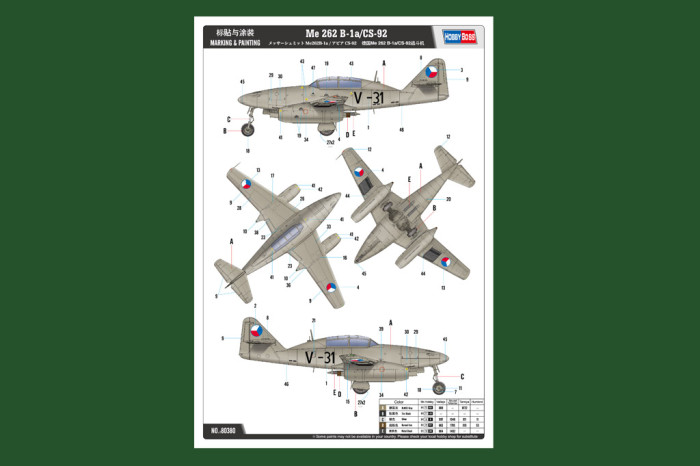 HobbyBoss 80380 1/48 Scale German Me 262 B-1a/CS-92 Fighter Military Plastic Assembly Aircraft Model Kits