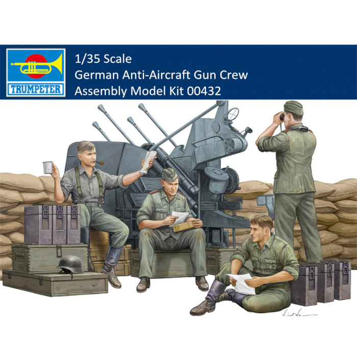 Trumpeter 00432 1/35 Scale German Anti-Aircraft Gun Crew Military Soldier Figures Plastic Assembly Model Kits