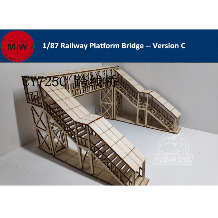 1/87 Scale Railway Station Platform Bridge Diorama Scene DIY Wooden Assembly Model Kits