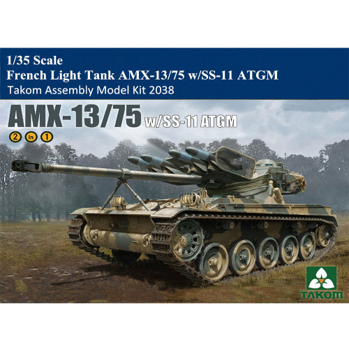 Takom 2038 1/35 Scale French Light Tank AMX-13/75 w/SS-11 ATGM Military Plastic Assembly Model Kits