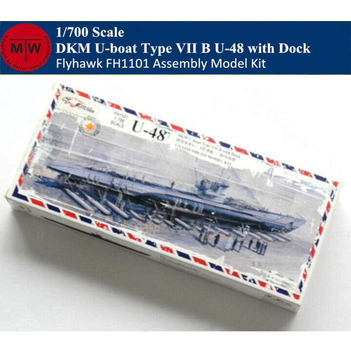 Flyhawk FH1101 1/700 Scale DKM U-boat Type VII B U-48 with Dock Plastic Assembly Model Kits