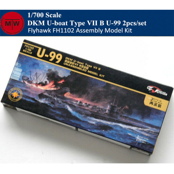 Flyhawk FH1102 1/700 Scale DKM U-boat Type VII B U-99 Plastic Submarine Assembly Model Kits 2pcs/set