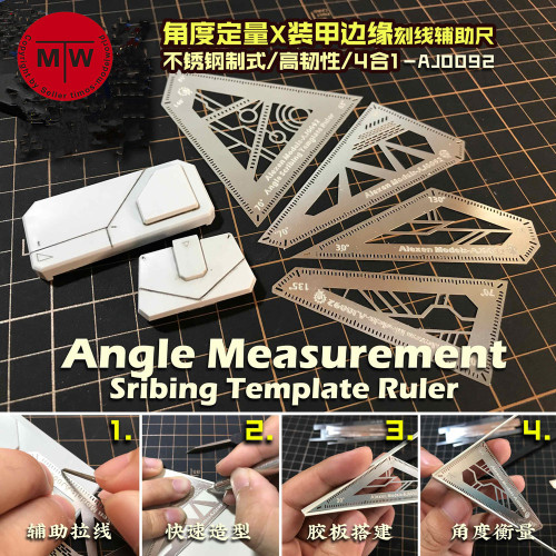 Angle Measurement Scribing Template Ruler Model Building Tools 4in1 AJ0092