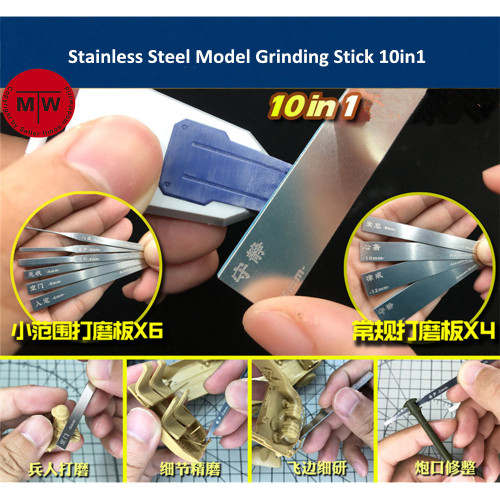 Stainless Steel Model Grinding Stick File Hobby Craft Tools 10in1 AJ0069