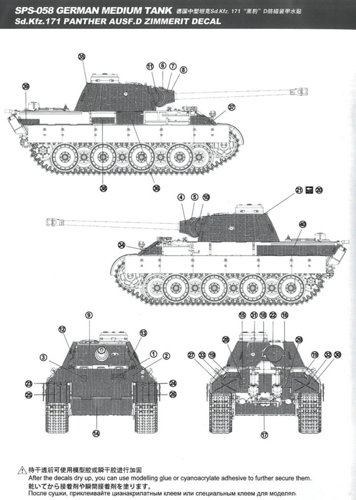 Meng SPS-058 1/35 Scale German Sd.Kfz.171 Panther Ausf. D Zimmerit Decal for TS-038
