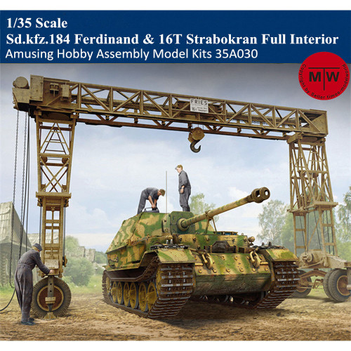 Amusing Hobby 35A030 1/35 Scale Sd.kfz.184 Ferdinand & 16T Strabokran Full Interior Plastic Assembly Model Kits