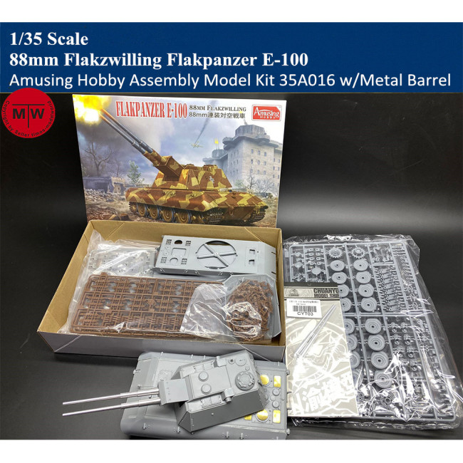 Amusing Hobby 35A016 1/35 Scale 88mm Flakzwilling Flakpanzer E-100 Tank Assembly Model with Metal Barrel