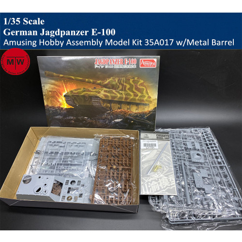 Amusing Hobby 35A017 1/35 Scale German Jagdpanzer E-100 Military Plastic Assembly Model Kit with Metal Barrel
