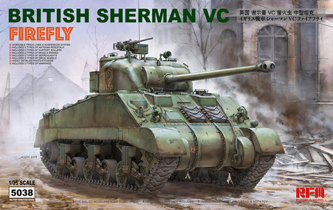 Ryefield RM5038 1/35 Scale British Sherman VC Firefly w/Workable Track Links Military Plastic Tank Assembly Model