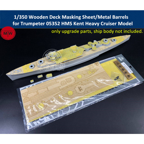 1/350 Scale Wooden Deck Masking Sheet/Metal Barrels for Trumpeter 05352 HMS Kent Heavy Cruiser Model
