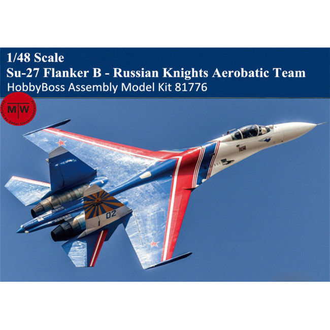 HobbyBoss 81776 1/48 Scale Su-27 Flanker B - Russian Knights Aerobatic Team Plastic Aircraft Assembly Model Kits